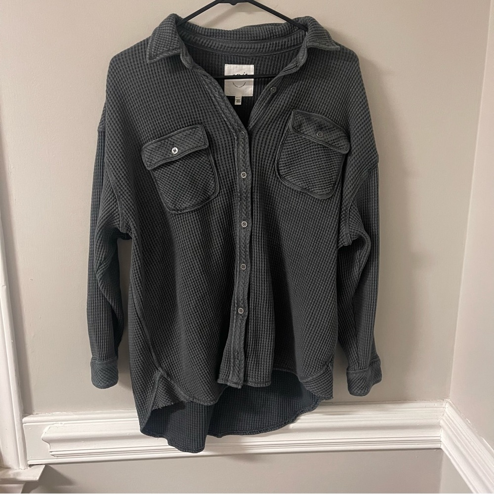 Oversized waffle knit aerie overshirt